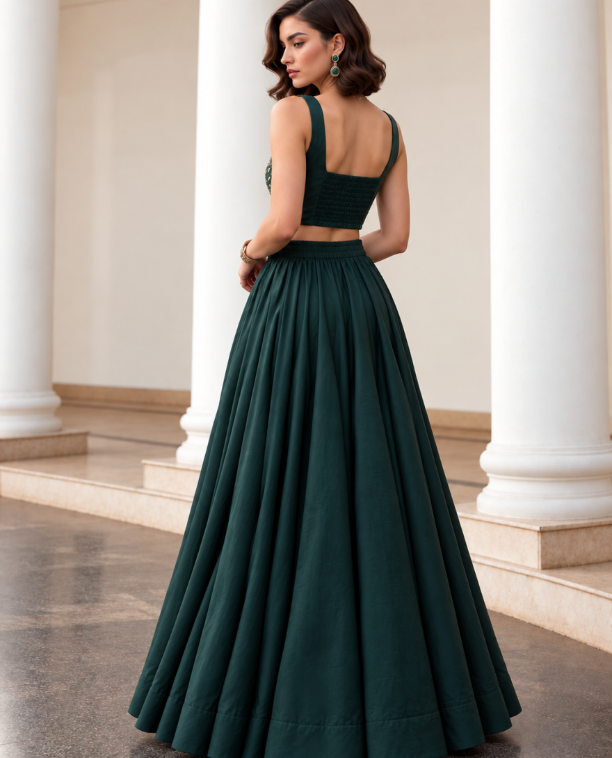 9005 Green - Green Silk Plain Work Ceremonial Lehenga Choli